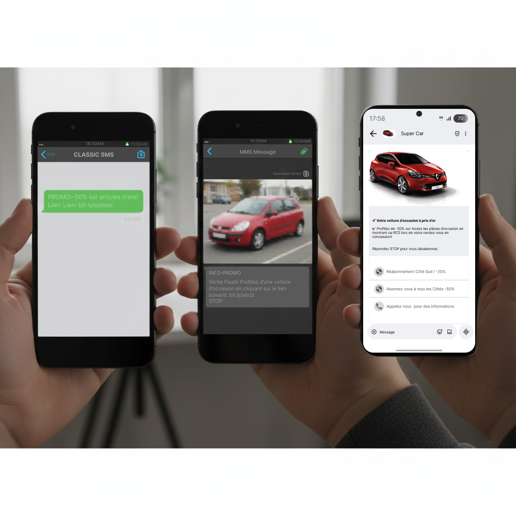 sms image trois smartphones sms mms rcs