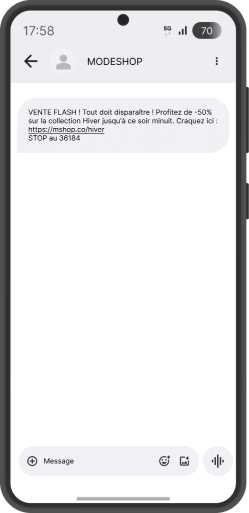 exemple sms marketing modeshop