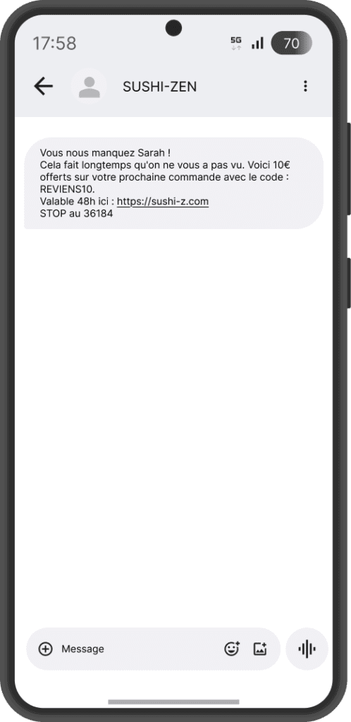 Réactivation (Win-Back) par SMS marketing pro