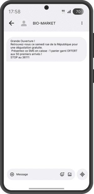 SMS professionnel bio market - offre promotionnelle