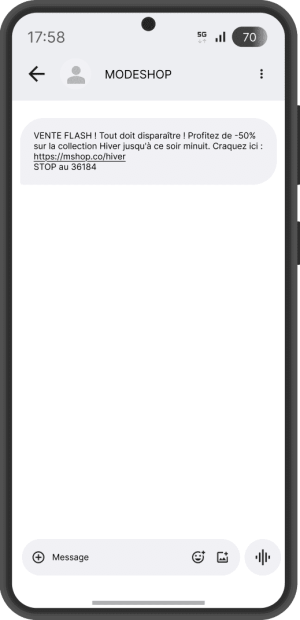 exemple sms marketing modeshop